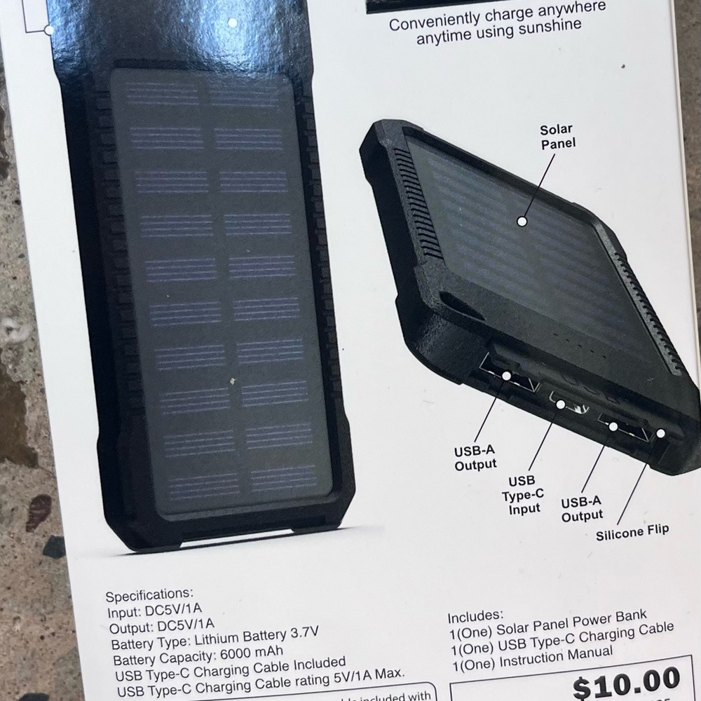 Solar Power Bank with USB Ports - Black